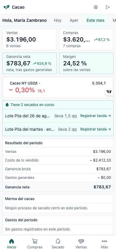 El mismo resumen en el celular, que es desde donde se trabaja en el patio.