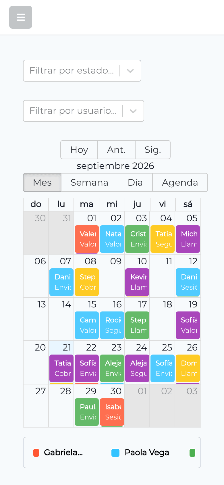 La agenda del equipo también en el celular, para confirmar citas sobre la marcha.