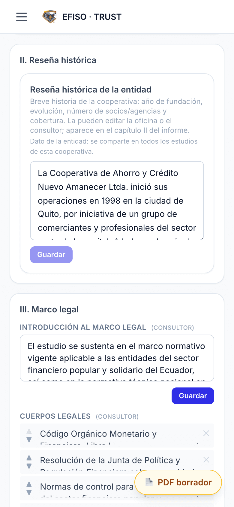 Captura del estudio en sitio desde el celular: cada capítulo se llena y guarda sin volver a la oficina.