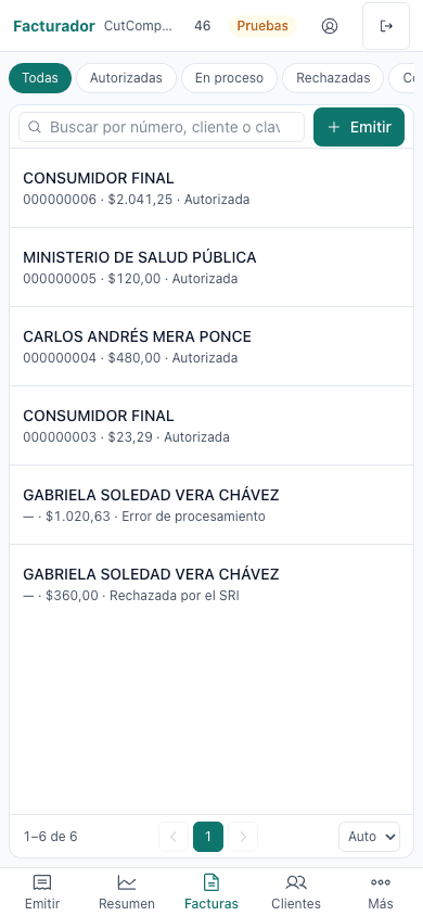 En el celular todo se adapta a tarjetas: el dueño factura y consulta sus comprobantes desde donde esté.