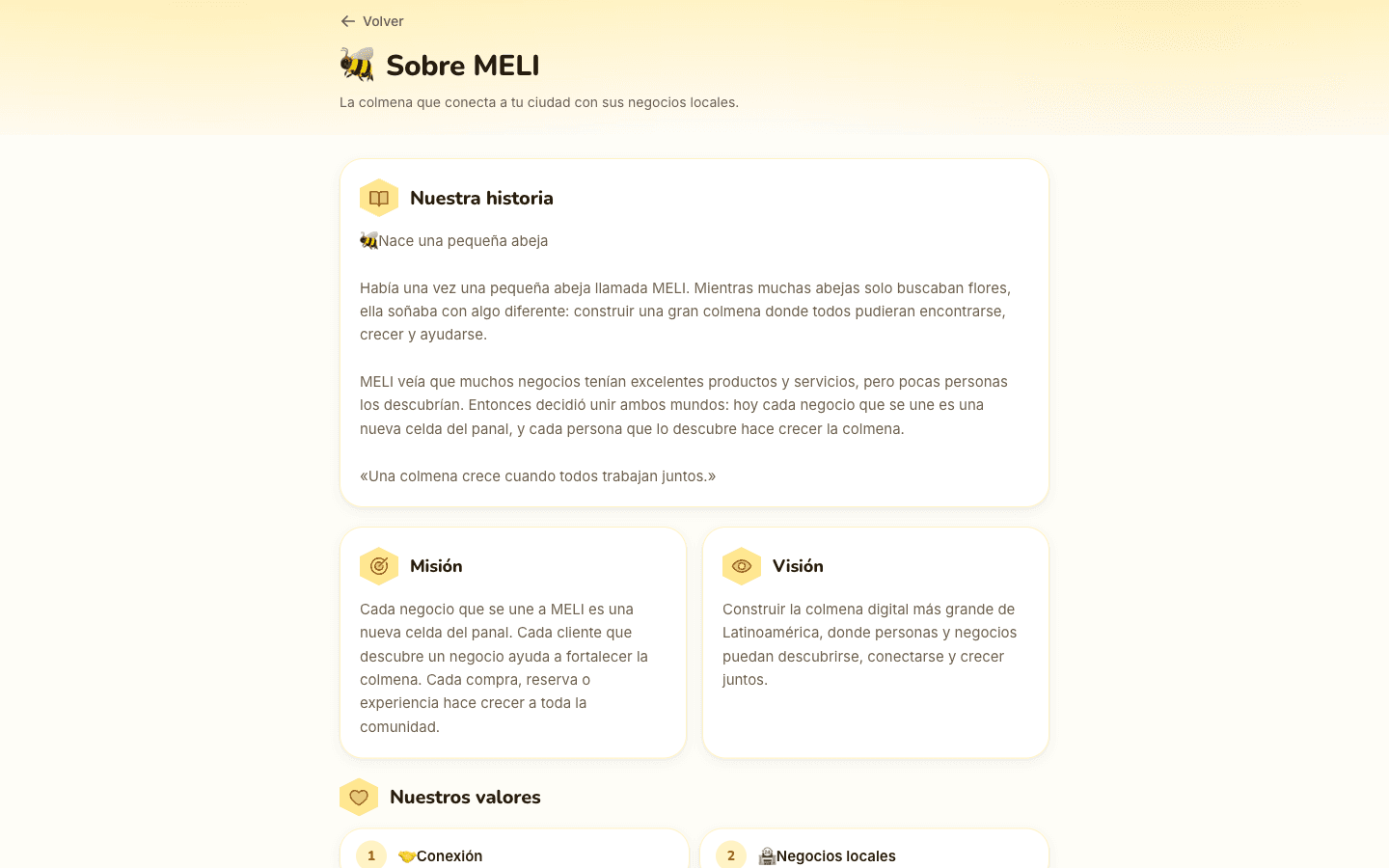 Página institucional editable desde el panel: historia, misión, visión y valores de la marca.