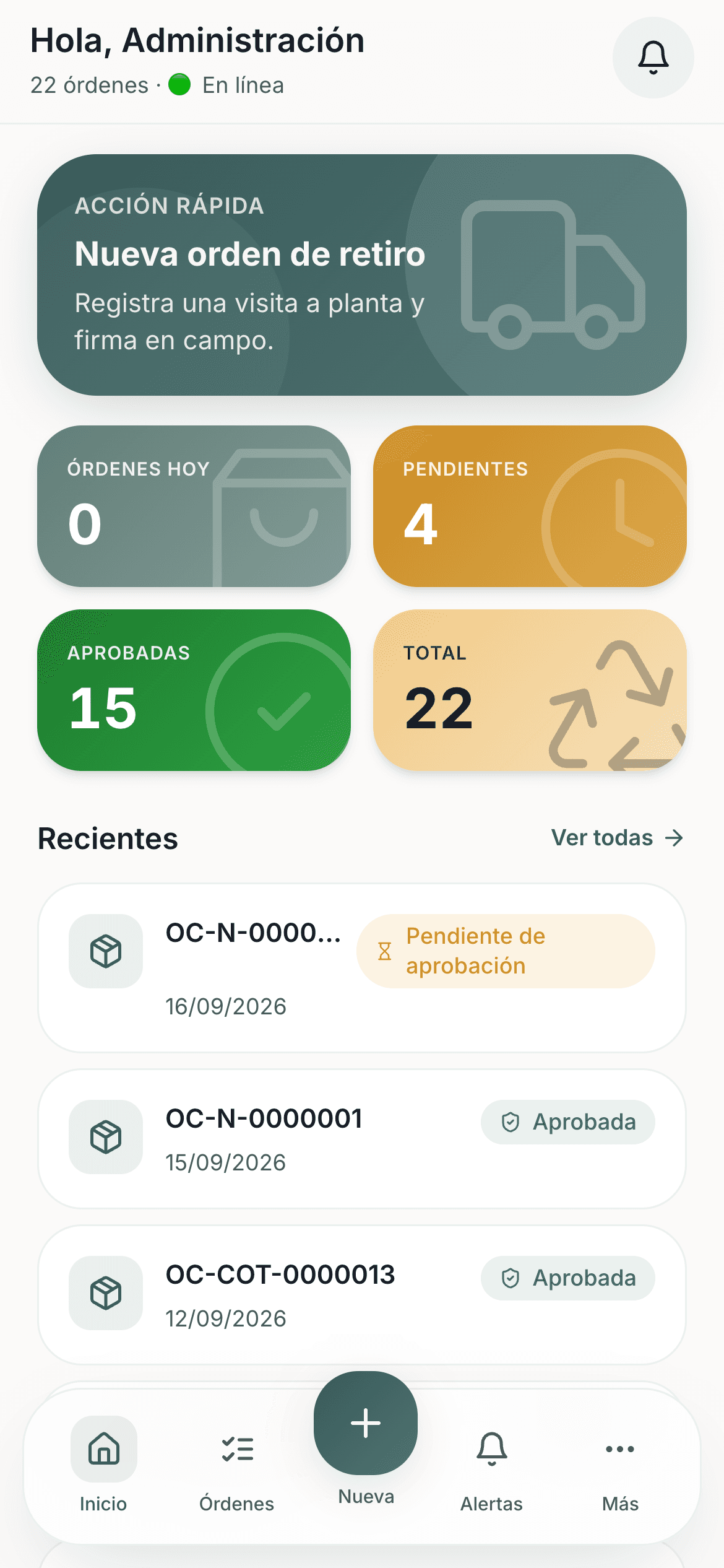 En el celular del conductor la app se instala como una aplicación más y abre directo en lo que necesita: registrar un retiro.