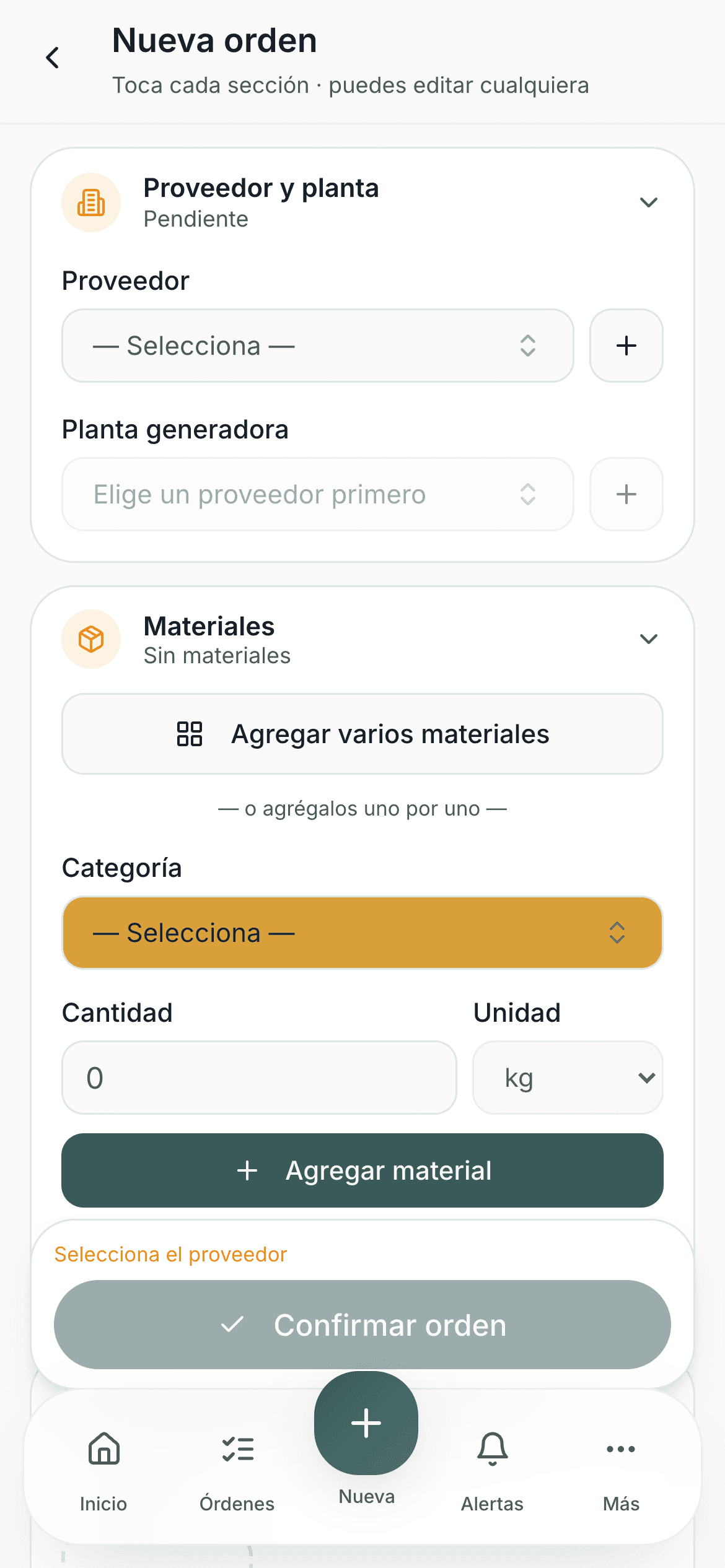El registro del retiro pensado para usarse con una mano, de pie junto al camión y con guantes puestos.