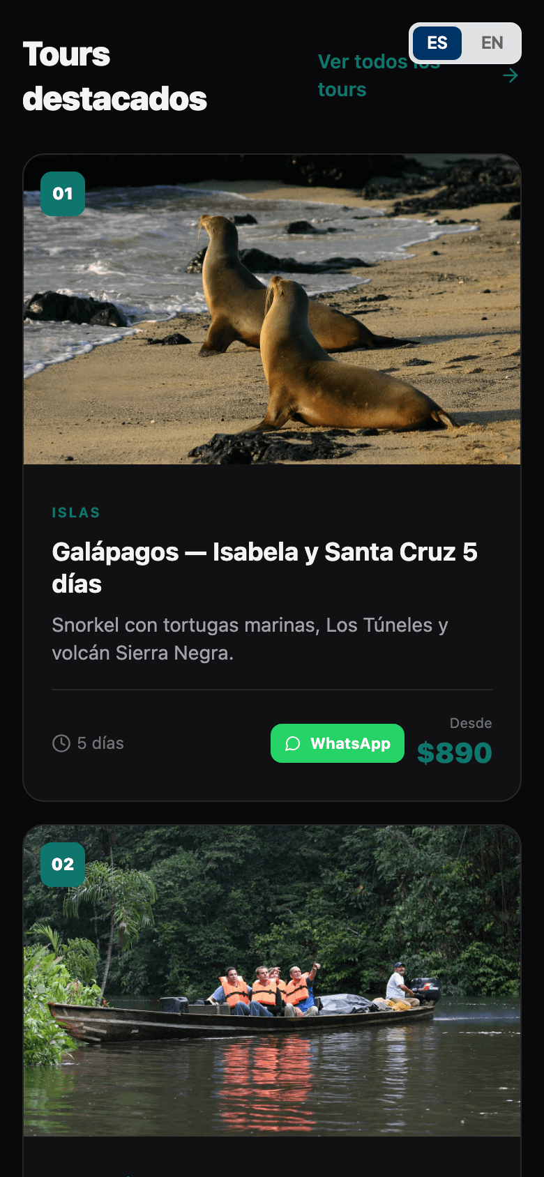 El mismo sitio en el celular, que es donde el viajero realmente busca y escribe.