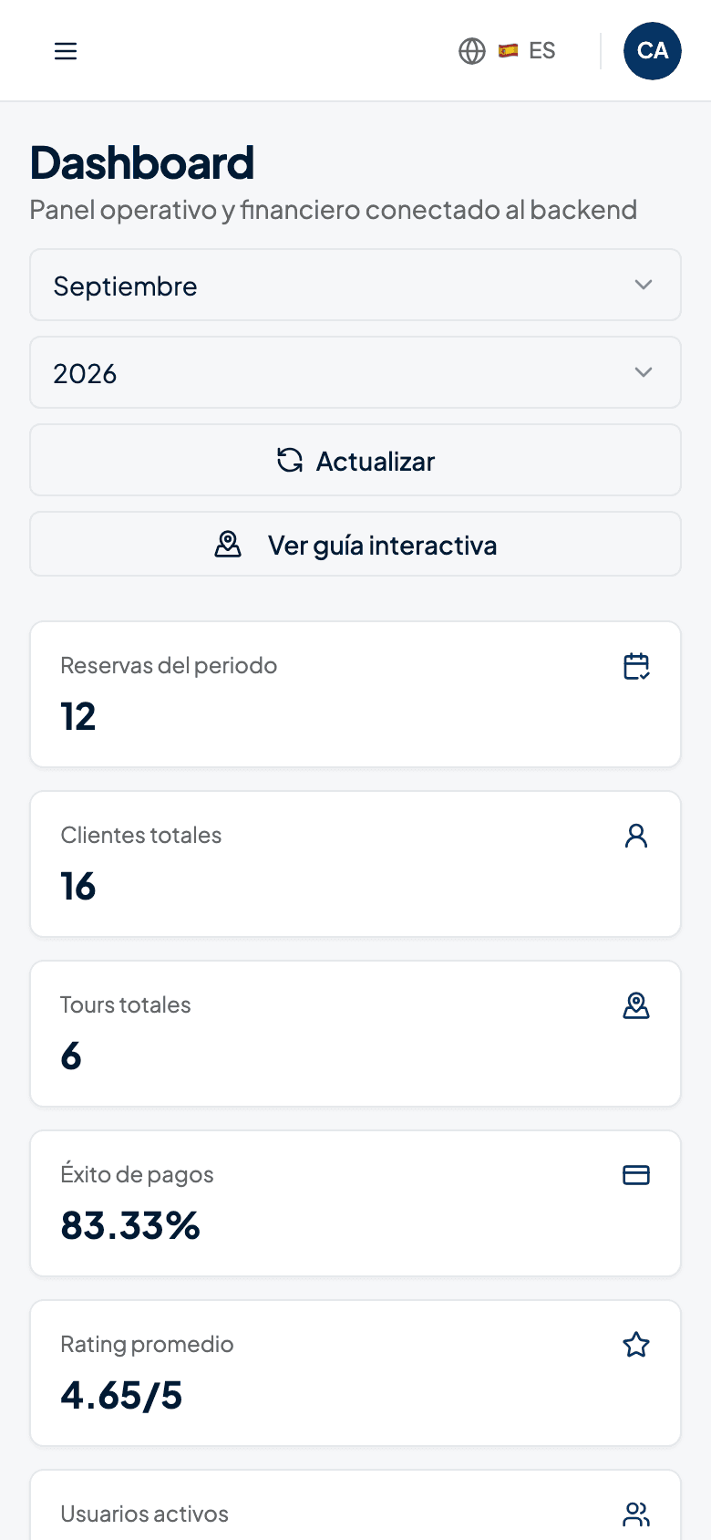 El panel también se maneja desde el teléfono, para revisar reservas desde el terminal o la montaña.