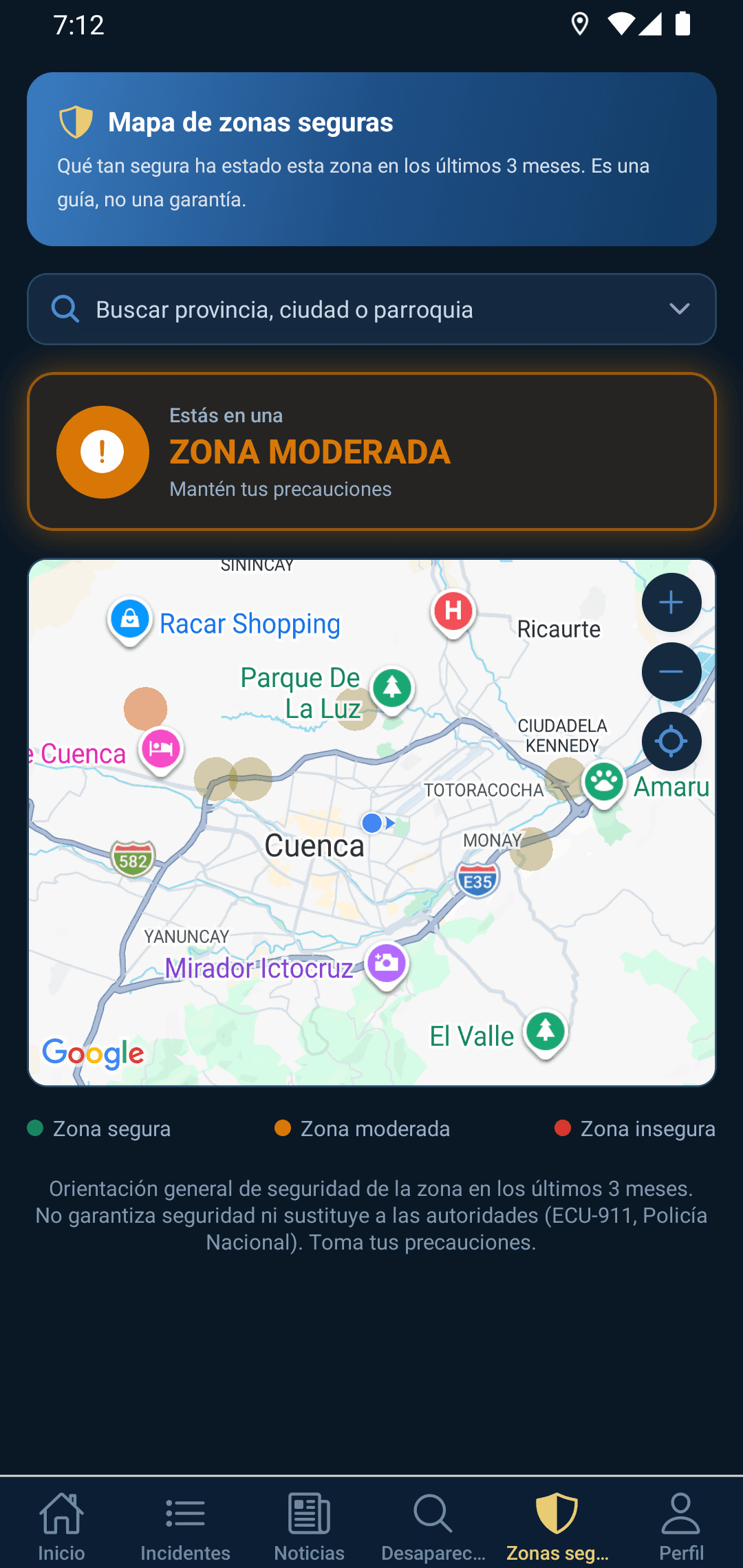 Mapa de la zona: muestra si el sector ha estado tranquilo o movido en los últimos tres meses.