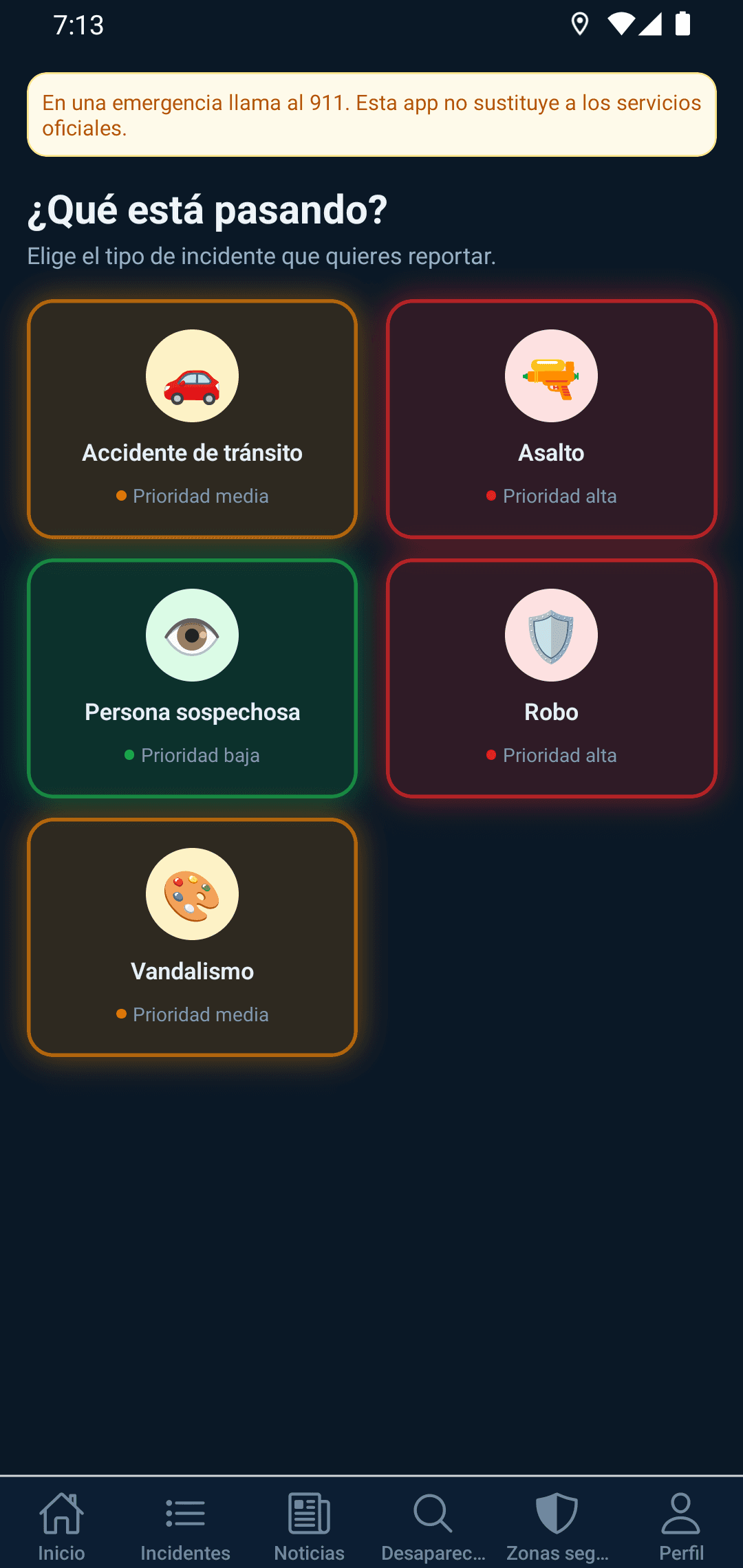 Reportar toma menos de un minuto: tipo de hecho, descripción, ubicación automática y foto.